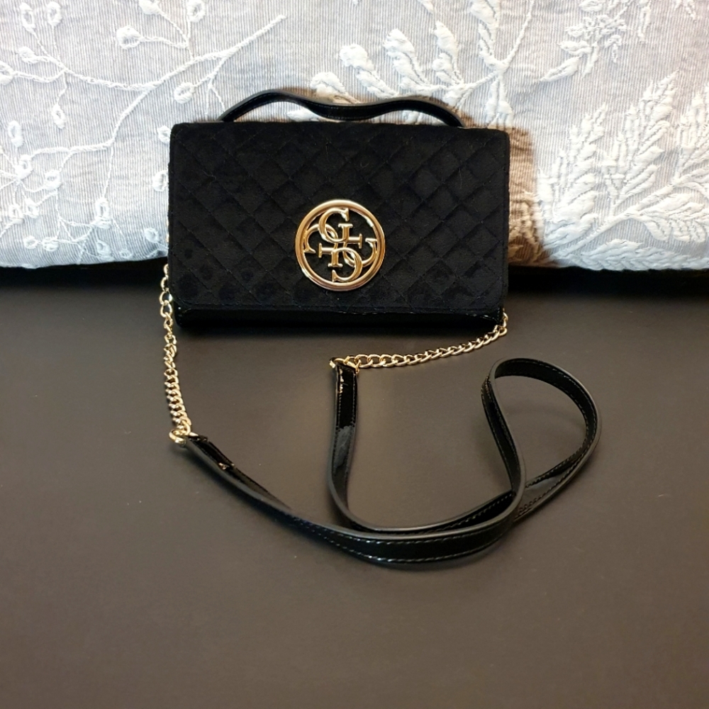 Like-New Guess Handheld / Crossbody Black Suede Bag - Picture 1 of 9